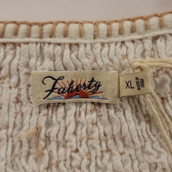 FAHERTY Laura Embroidered Peasant Top Women's XL Smock Tassel Boho Cottage - Picture 6 of 12